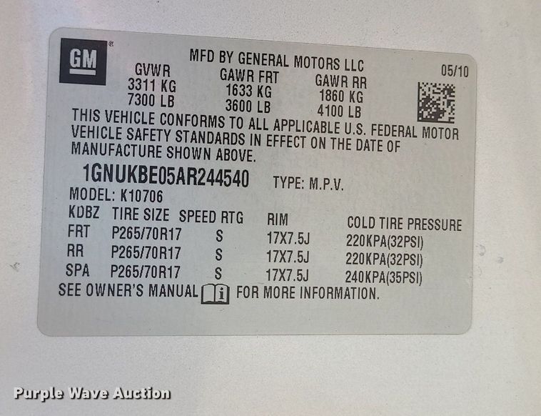 image for item MJ9354 2010 Chevrolet Tahoe  SUV