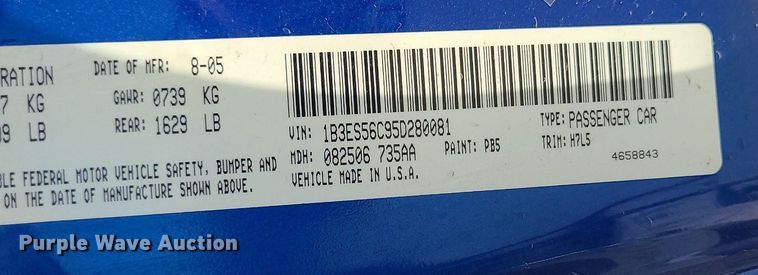 image for item MJ9355 2005 Dodge Neon