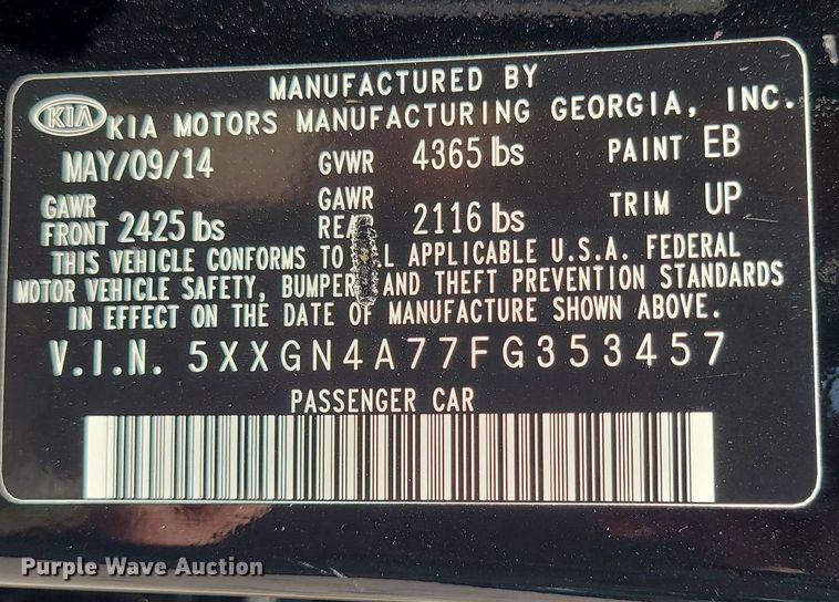 image for item MJ9356 2015 Kia Optima