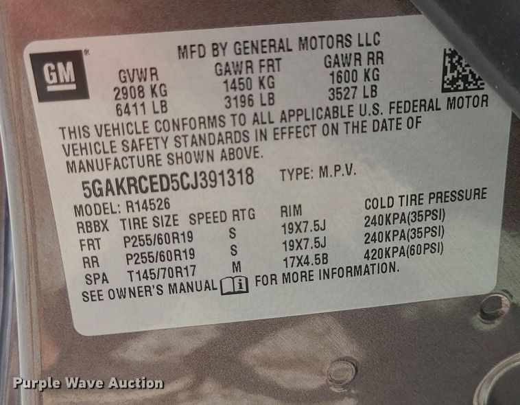 image for item MJ9359 2012 Buick Enclave  SUV