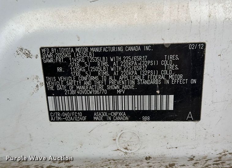 image for item MQ9401 2012 Toyota RAV4  SUV