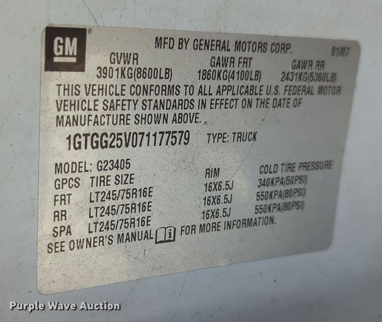 image for item MX9377 2007 GMC Savana G2500  van