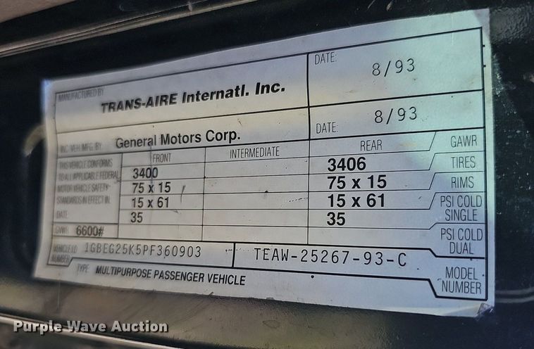 image for item NJ9767 1993 Chevrolet G20  van