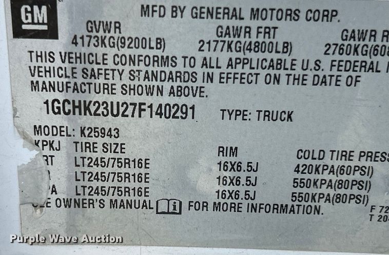 image for item NL9623 2007 Chevrolet Silverado 2500HD  Crew Cab pickup truck