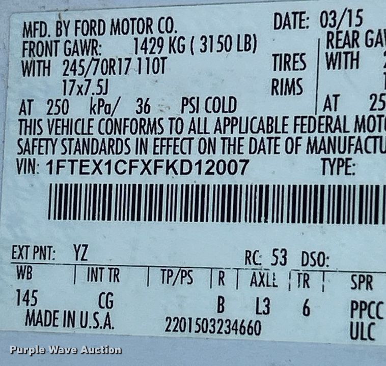 image for item NL9634 2015 Ford F150 XL SuperCab pickup truck