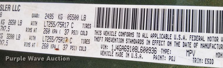 image for item NL9646 2008 Jeep Wrangler SUV