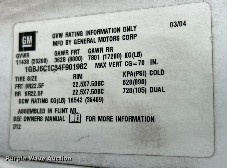 image for item NL9656 2004 Chevrolet C6500 box truck