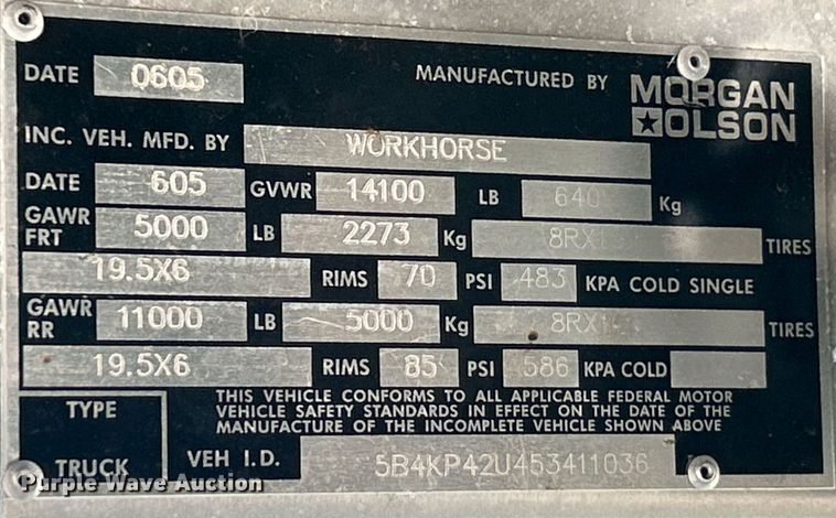 image for item NL9659 2005 Workhorse P42 delivery van