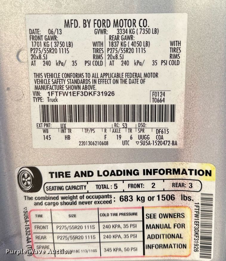 image for item NP9522 2013 Ford F150 Lariat  SuperCrew pickup truck