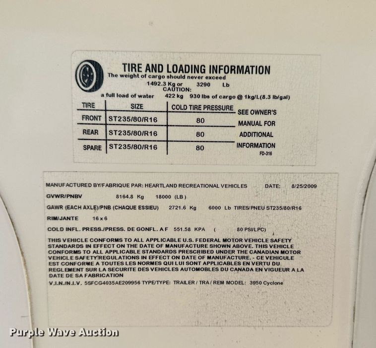 image for item NP9535 2010 Heartland Cyclone 3950  toy hauler camper
