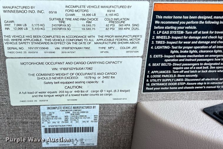 image for item NQ9796 2018 Winnebago Intent RV