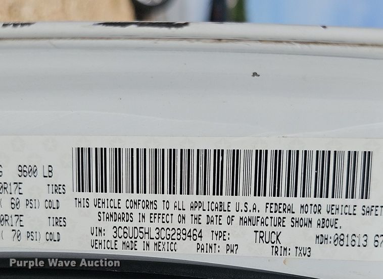 image for item NT9876 2012 Dodge Ram 2500HD  Crew Cab utility bed pickup truck