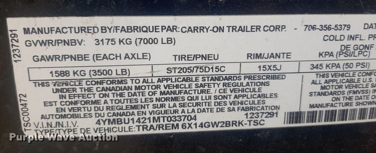 image for item NV9284 2021 Carry-On  utility trailer