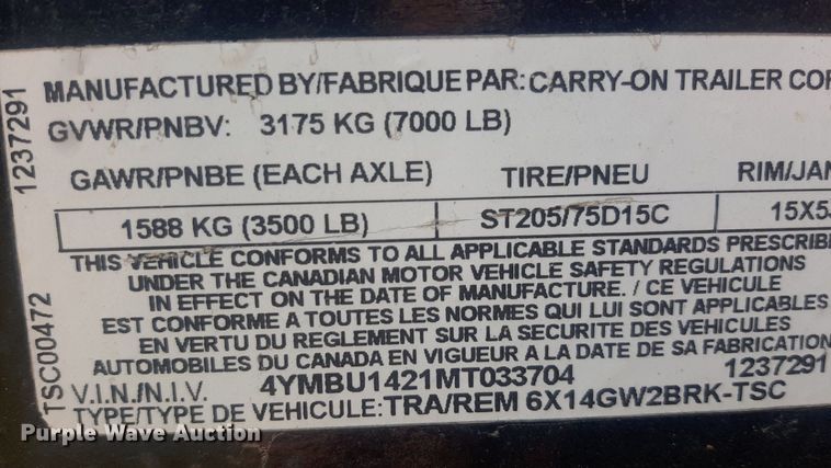 image for item NV9284 2021 Carry-On  utility trailer