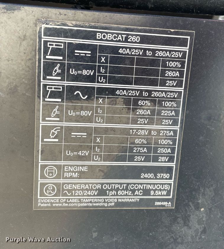 image for item NX9755 Miller Bobcat 260  welder/generator