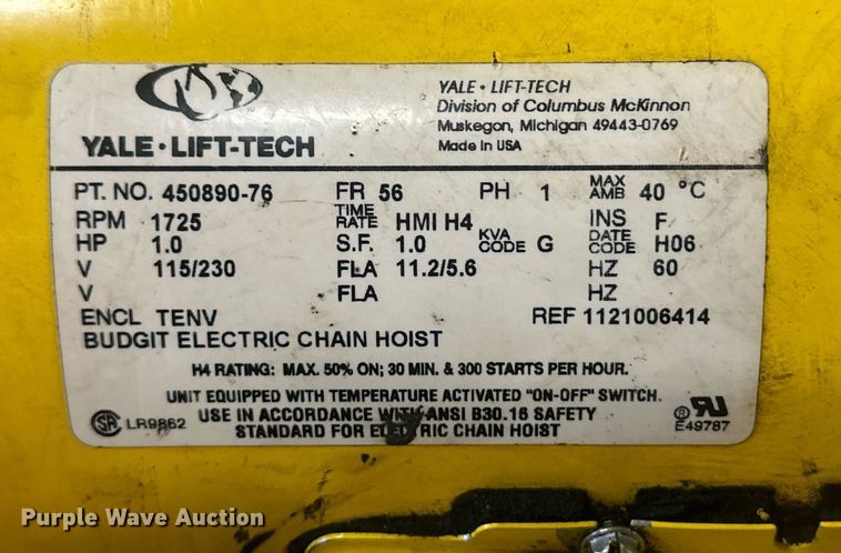 image for item OC9474 Budgit BEHCO116  Budgit chain hoist