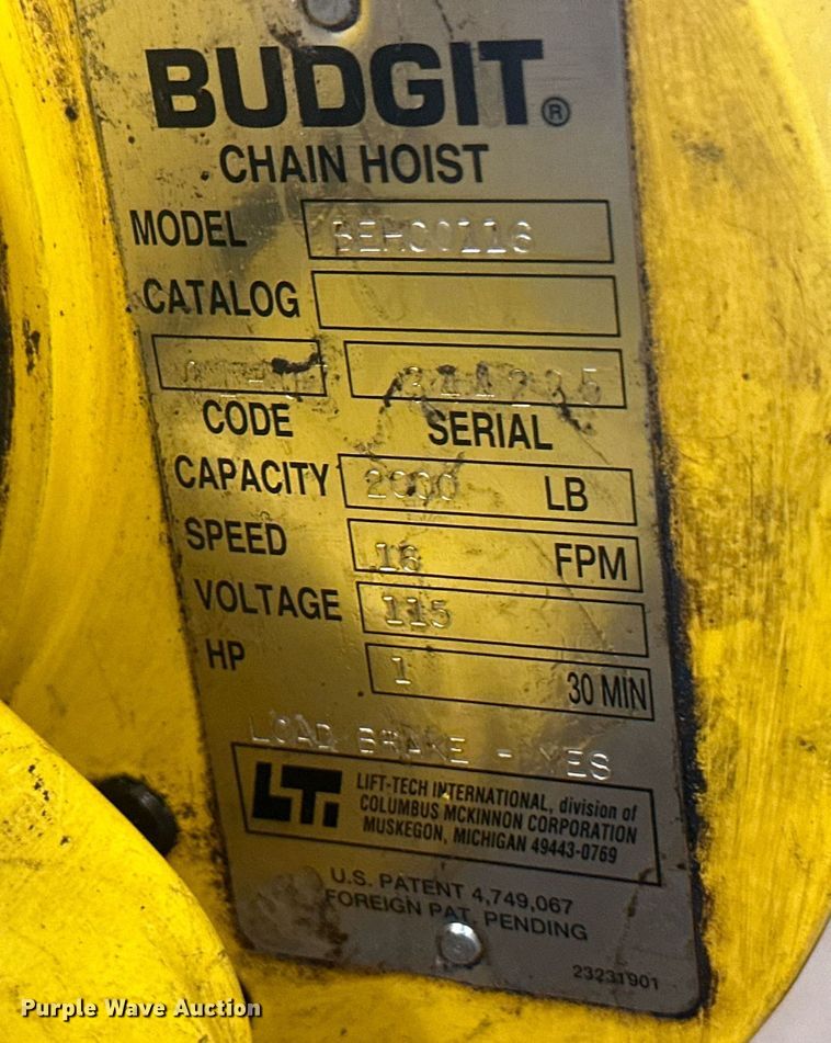image for item OC9474 Budgit BEHCO116  Budgit chain hoist