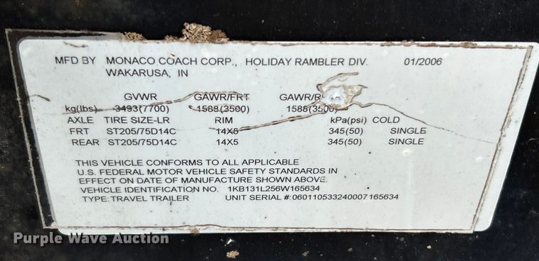 image for item OK9666 2006 Monaco Coach Holiday Rambler  camper