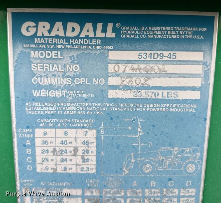 image for item DH1805 2007 Gradall 534D9-45  telehandler