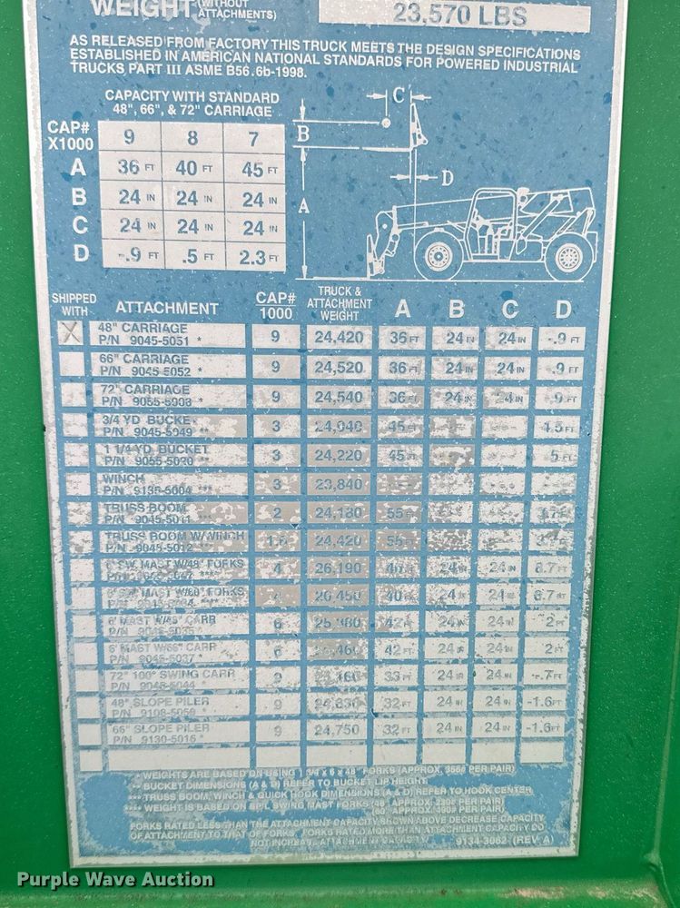 image for item DH1805 2007 Gradall 534D9-45  telehandler