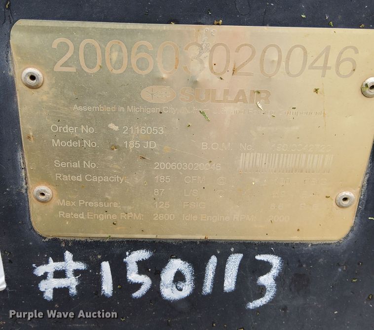 image for item DK8772 Sullair 185JD  air compressor