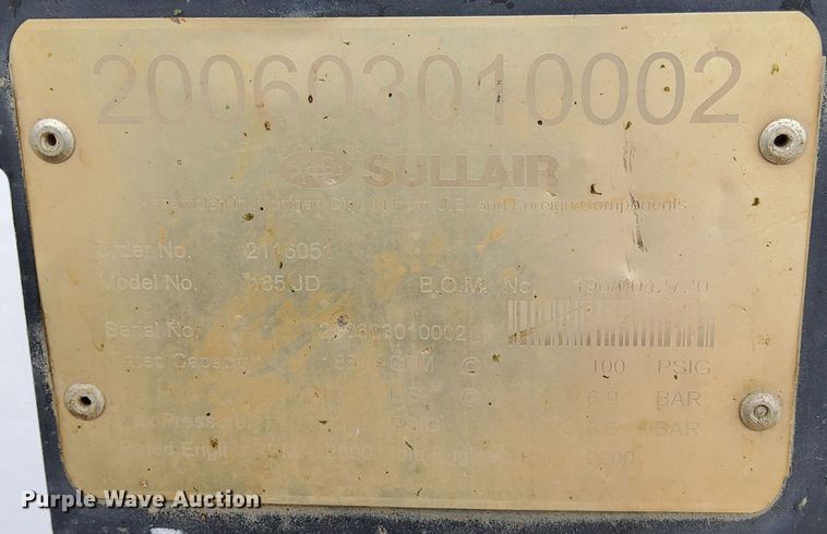 image for item DK8773 Sullair 185JD  air compressor