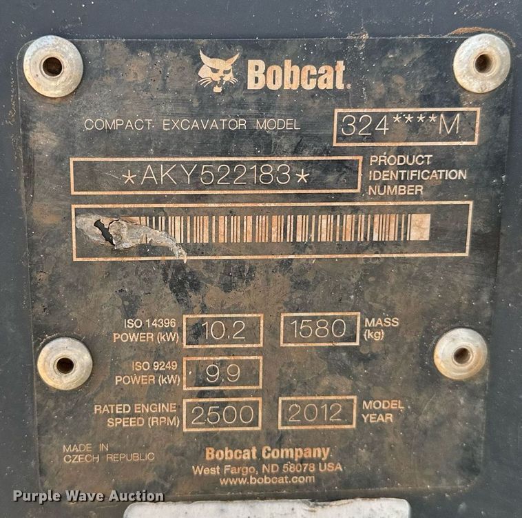 image for item DP3175 2012 Bobcat 324M  mini excavator