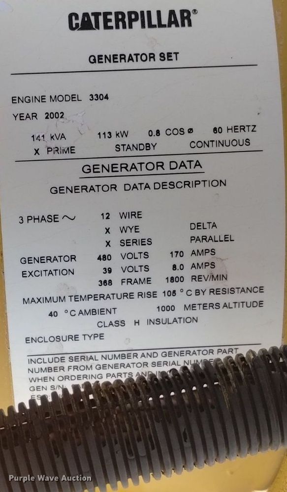 image for item DP3410 2002 Caterpillar SR4  generator