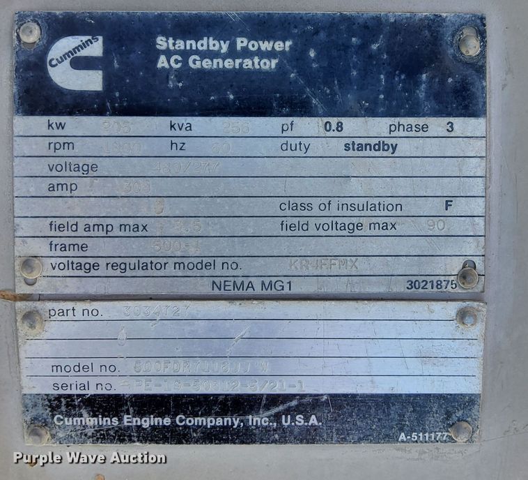 image for item DP3411 Cummins 500FDR7116JJ W  generator