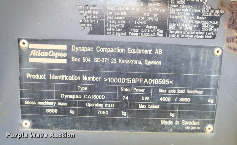 image for item DP5250 Atlas Copco CA 1500  single drum vibratory roller