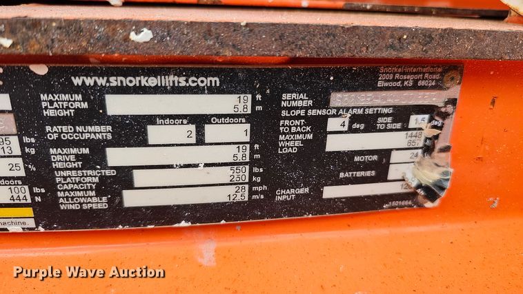 image for item DQ1108 2016 Snorkel S3219E  scissor lift