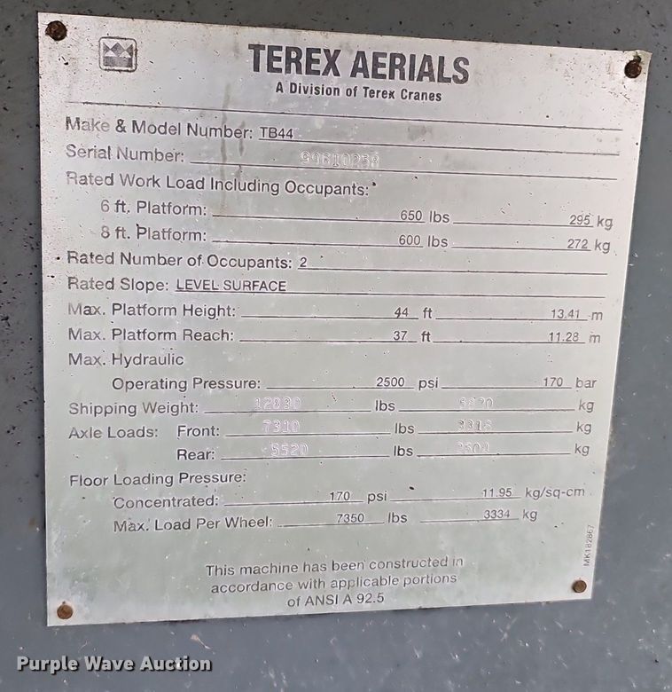 image for item DQ1161 1999 Terex TB44  boom lift