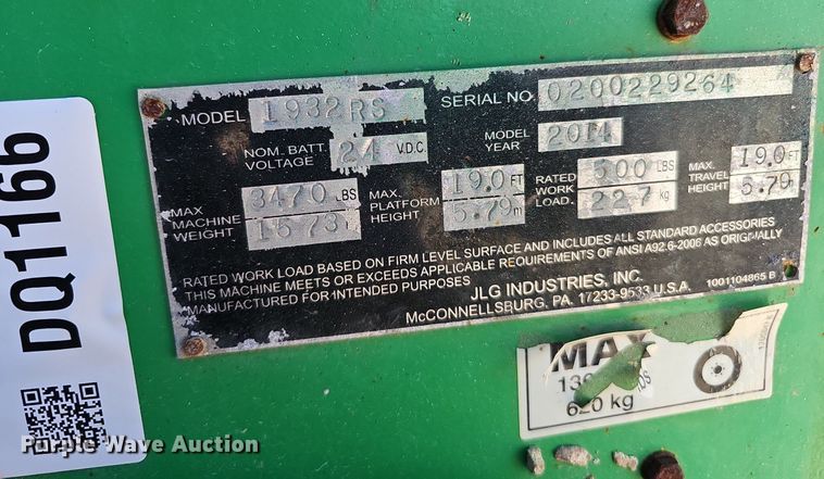 image for item DQ1166 2014 JLG Industries 1932RS  scissor lift