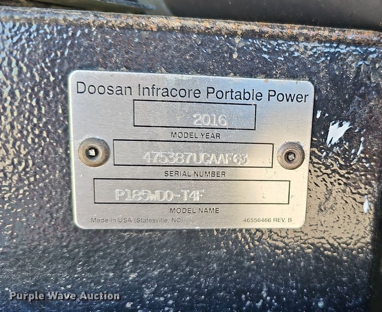 image for item DQ1168 2016 Doosan P185WDO-TF  air compressor