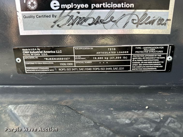 image for item DQ1413 2019 Case 721G  wheel loader