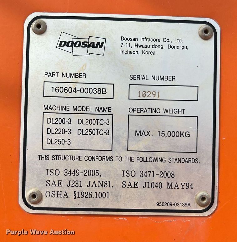 image for item DQ2205 2014 Doosan DL250-3  wheel loader