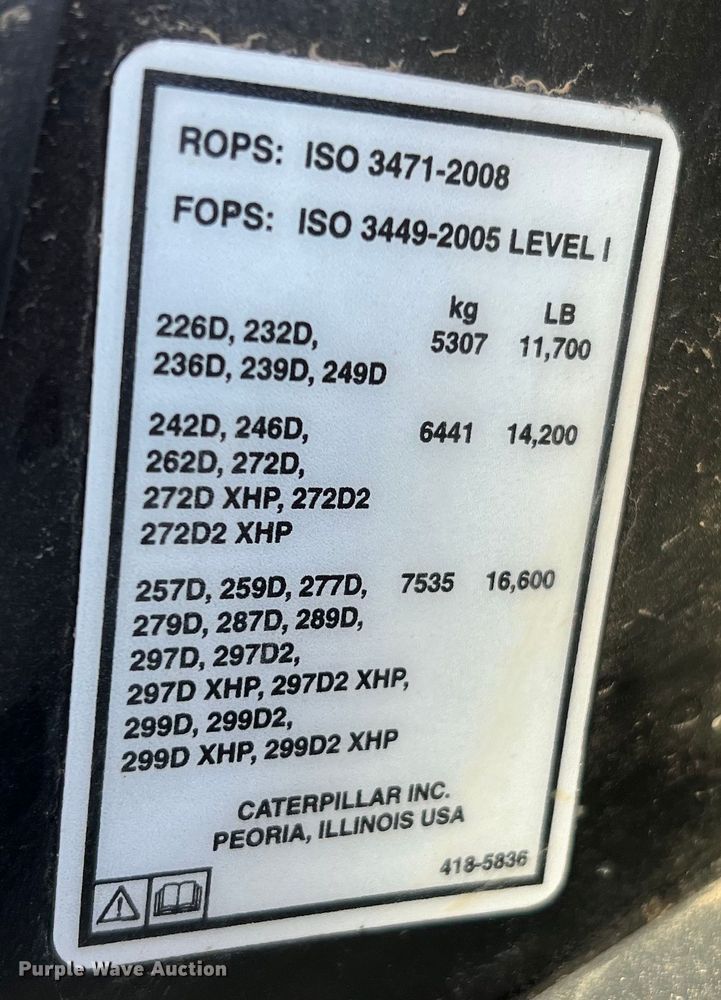 image for item DQ2208 2018 Caterpillar 259D  tracked skid steer loader