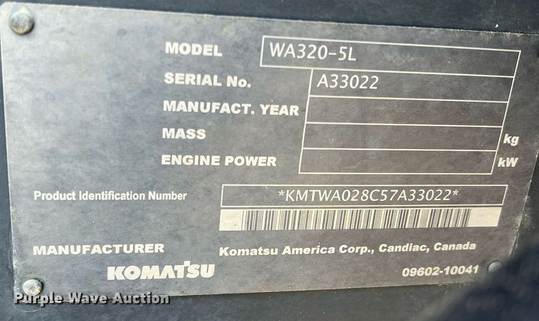 image for item DS2426 2007 Komatsu WA320-5L  wheel loader