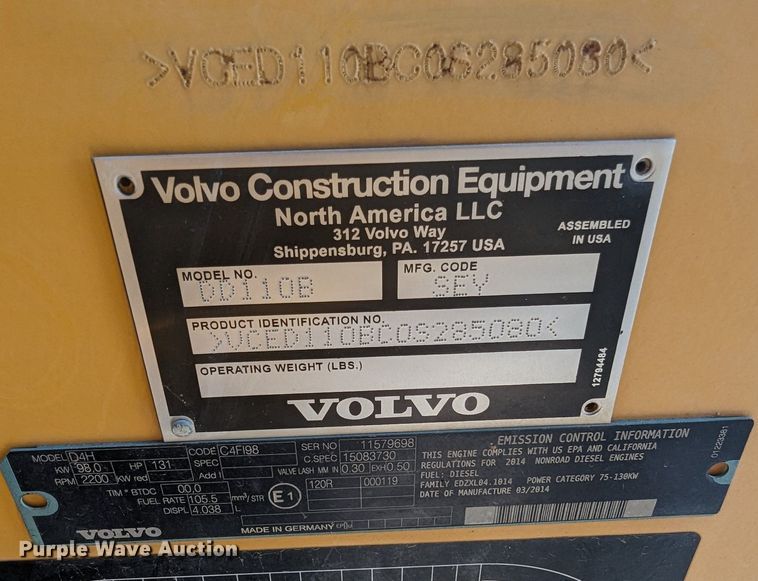 image for item KB9379 2014 Volvo DD110B  double drum vibratory roller