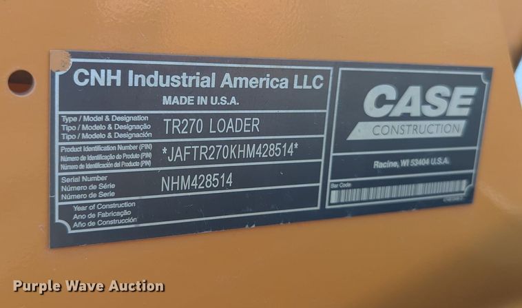 image for item KB9392 2017 Case TR270  tracked skid steer loader