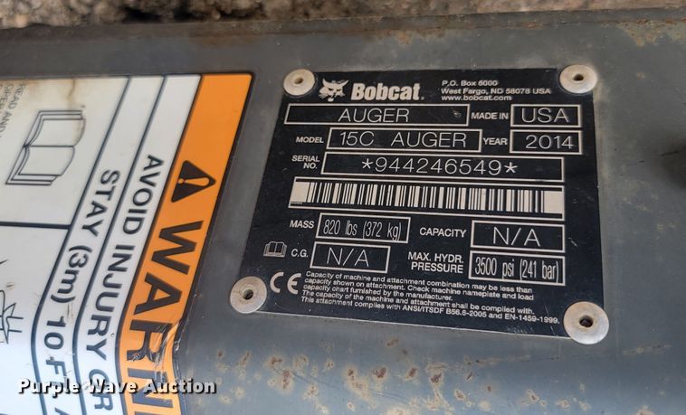 image for item KS9148 2014 Bobcat 15C  skid steer auger