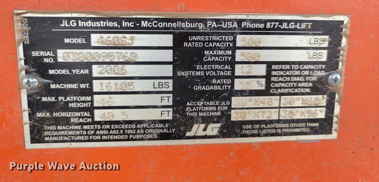 image for item KS9154 2006 JLG 460SJ  boom lift