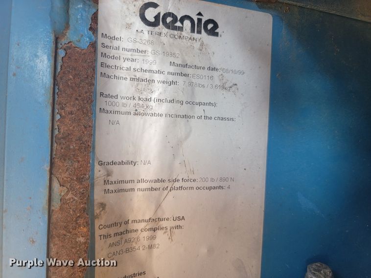 image for item KS9187 1999 Genie GS-3268RT  scissor lift
