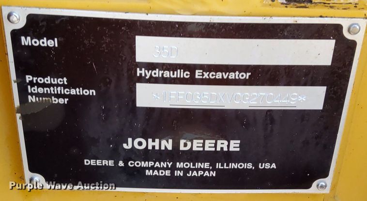 image for item KW9016 2013 John Deere 35D  mini excavator