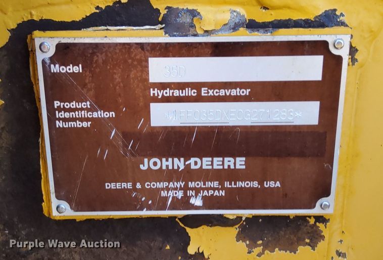 image for item KW9019 2014 John Deere 35D  mini excavator