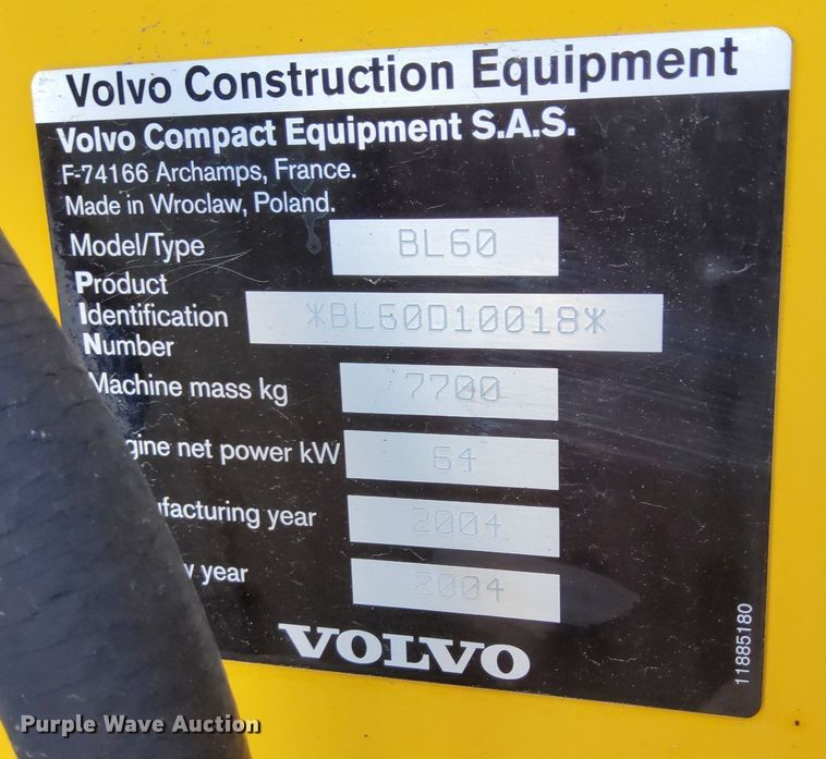 image for item KW9028 2004 Volvo BL60  backhoe