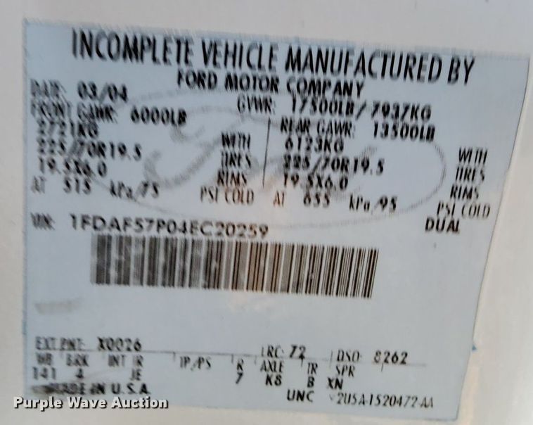 image for item KW9029 2004 Ford F550 Super Duty XL bucket truck