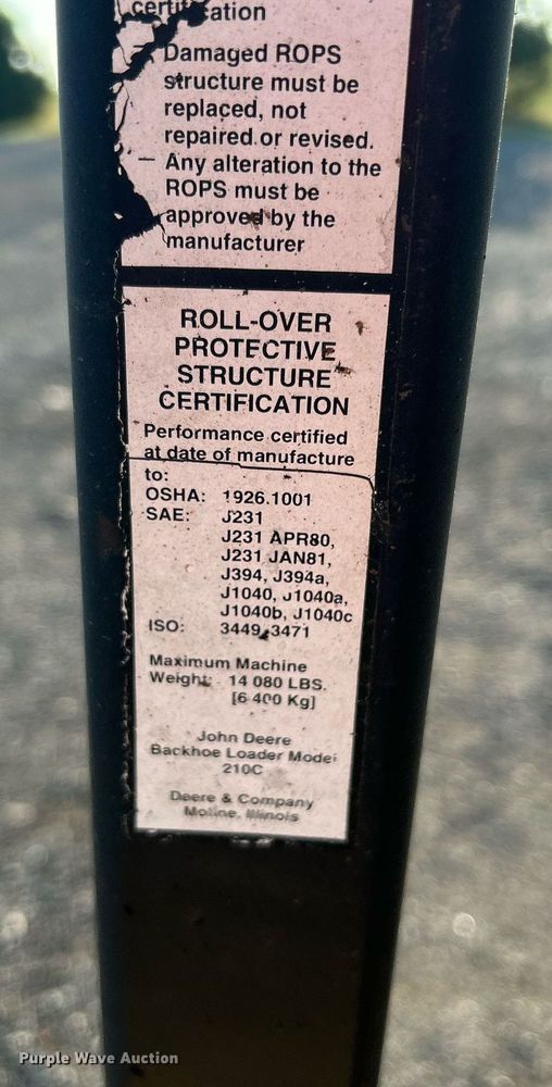 image for item KW9034 John Deere 210C  backhoe