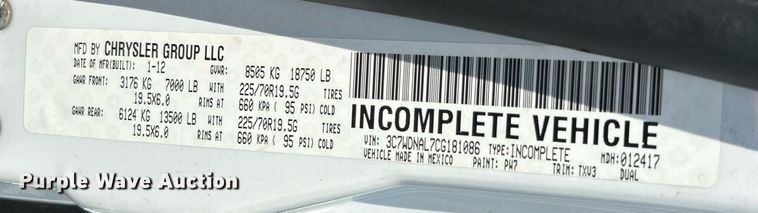 image for item KW9055 2012 Dodge Ram 5500HD bucket truck