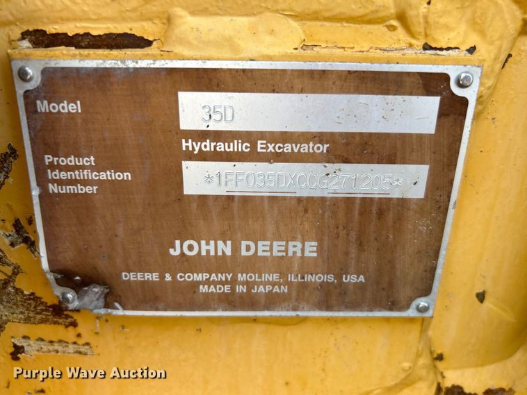 image for item KW9060 2014 John Deere 35D  mini excavator